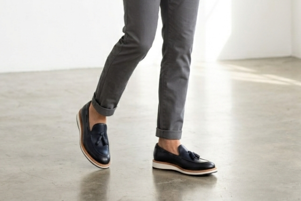 Dark Navy Leather Tassel Loafers
