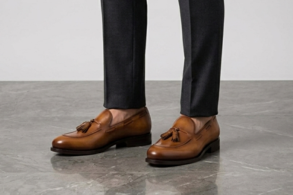 Cognac Leather Tassel Loafers